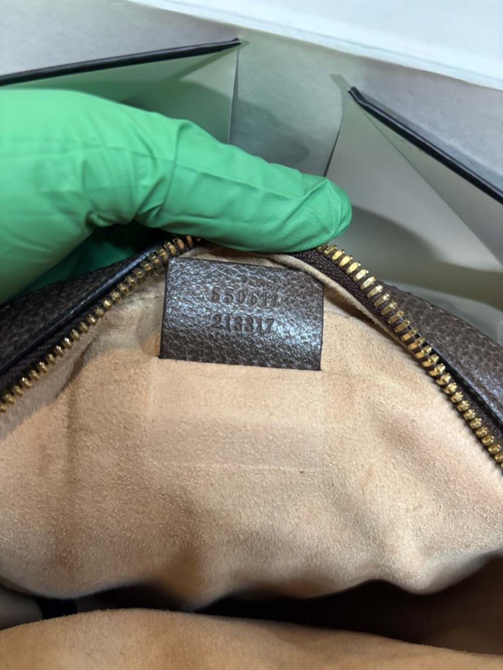 Gucci Brown GG Supreme Round Crossbody with Green-Red Web - Picture 12 of 12